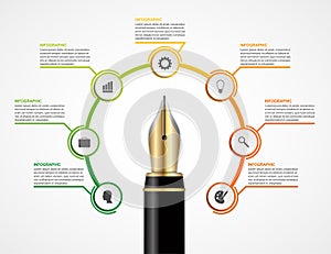 Education ink pen option Infographics design template.