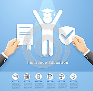 Education insurance policy services conceptual design. Paper cut style