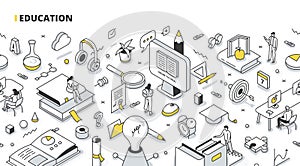 Education Isometric Outline Illustration