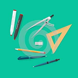 Education items, school study tools icons set, objects isolated