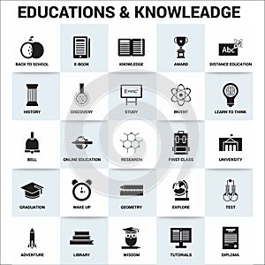 Education and Knowledge icons set vector