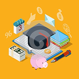 Education knowledge tuition fee credit loan flat 3d isometric