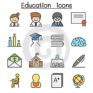 Education and learning color line icon set