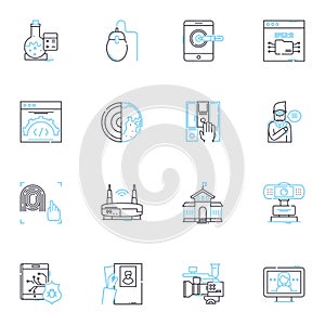 Education learning linear icons set. Knowledge, Classroom, Curriculum, Homework, Textbooks, Excelling, Theory line