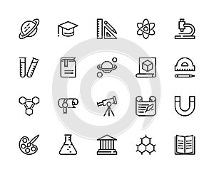 Education and learning vector linear icons. Isolated collection of educational icons for websites. Set of vector symbols of