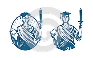 Education, legal services logo. Notary, justice, lawyer icon or symbol. Vector illustration