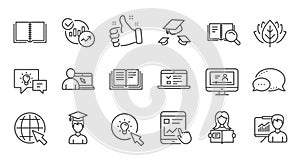 Education line icons. Book, Video tutorial and Instructions. Linear icon set. Vector