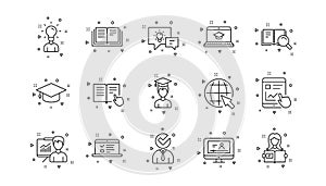 Education line icons. Book, Video tutorial and Instructions. Linear icon set. Vector