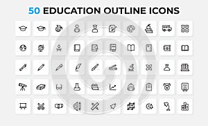 Education line icons set. Academic cap, globe, books, pencil and other elements. Thin outline icons pack