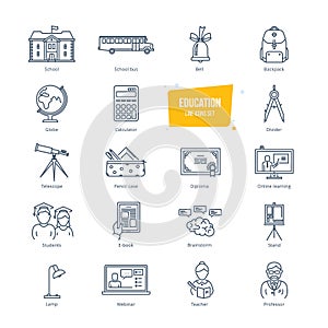 Education line icons set. Icons for online education and learning.