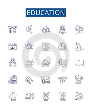 Education line icons signs set. Design collection of Learning, Schools, Higher, Teaching, Studying, Literacy, Courses