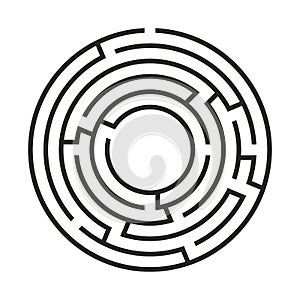 Education logic game labyrinth for kids. Find right way. Isolated simple round maze black line on white background.