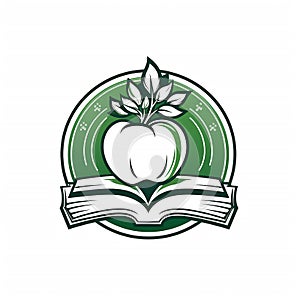 Education logo with book and apple