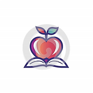 Education logo with book and apple