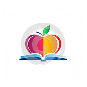 Education logo with book and apple