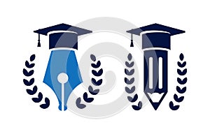 Education logo design templates. Pen and pencil with graduation cap