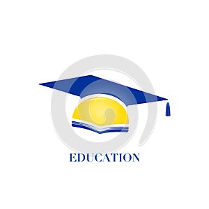 Education logo concept with graduation cap, vector illustration