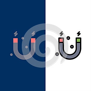 Education, Magnet, Science  Icons. Flat and Line Filled Icon Set Vector Blue Background