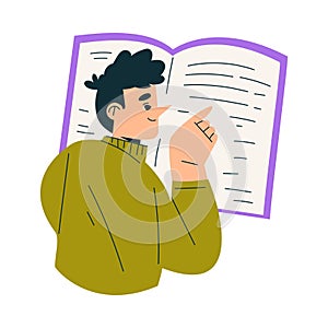 Education with Man Character Reading Book Learning and Study Vector Illustration