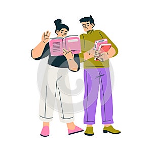 Education with Man and Woman Character with Books Learning and Study Vector Illustration