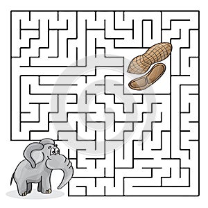 Education Maze or Labyrinth Game for Children with Cute Elephant and Peanuts