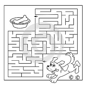 Education Maze or Labyrinth Game for Preschool Children. Puzzle. Coloring Page Outline Of dog with bone. Coloring book for kids photo