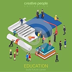 Education micro people flat 3d web isometric infographic concept