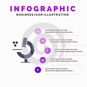 Education, Microscope, Science Solid Icon Infographics 5 Steps Presentation Background