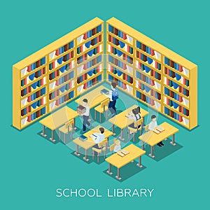 Education Middle School Library Isometric Banner