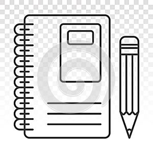 Education notebook / diary / journal with pencil for writing - line art vector icon for apps and websites