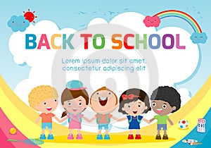 Education object on back to school background, back to school, Kids holding hands , education concept, Template