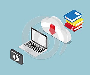 Education online concept, books lesson on cloud technology and l