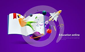 Education online concept. Smart learning technology. Vector illustration in 3d stye