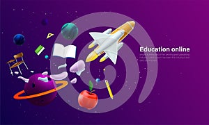 Education online concept. Smart learning technology. Vector illustration in 3d stye