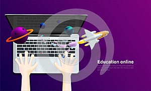 Education online concept. Smart learning technology. Vector illustration in 3d stye