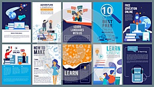 Education online covers. Posters or ads flyer template with educational concept teachers fro internet training courses photo
