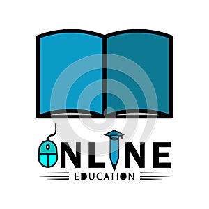 Education online flat icon with writ. Design vector photo