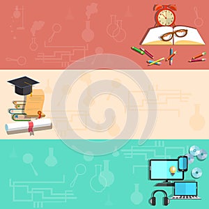 Education, online learning, school subjects, vector banners