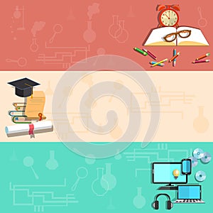 Education, online learning, school subjects, vector banners photo