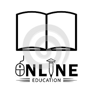 Education online line symbol with writ. Design vector photo