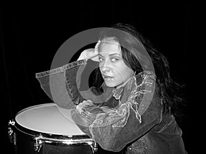 Education online or private for music skills on drums. music education for young woman. music school education. drum play skills e
