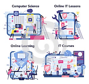 IT education online service or platform set. Student write software