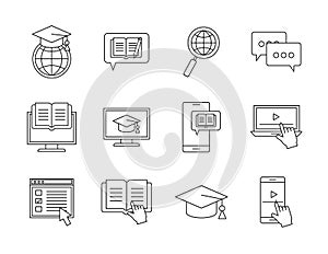 Education online silhouette style icon set vector design
