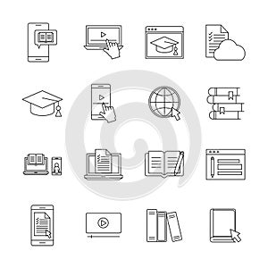 Education online silhouette style icon set vector design