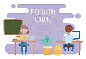 Education online, teacher and student virtual class with laptop