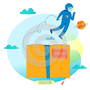 Education, online training courses, distance education flat vector illustration. Internet studying, online book, tutorials, e-lear