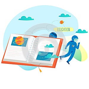 Education, online training courses, distance education flat vector illustration. Internet studying, online book, tutorials, e-lear