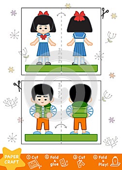 Education Paper Crafts for children, Asian boy and Japanese girl