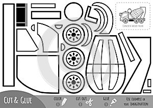 Education paper game, Concrete mixer truck. Use scissors and glue to create the image