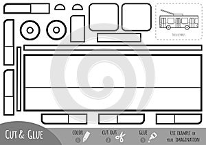 Education paper game, Trolleybus. Use scissors and glue to create the image photo